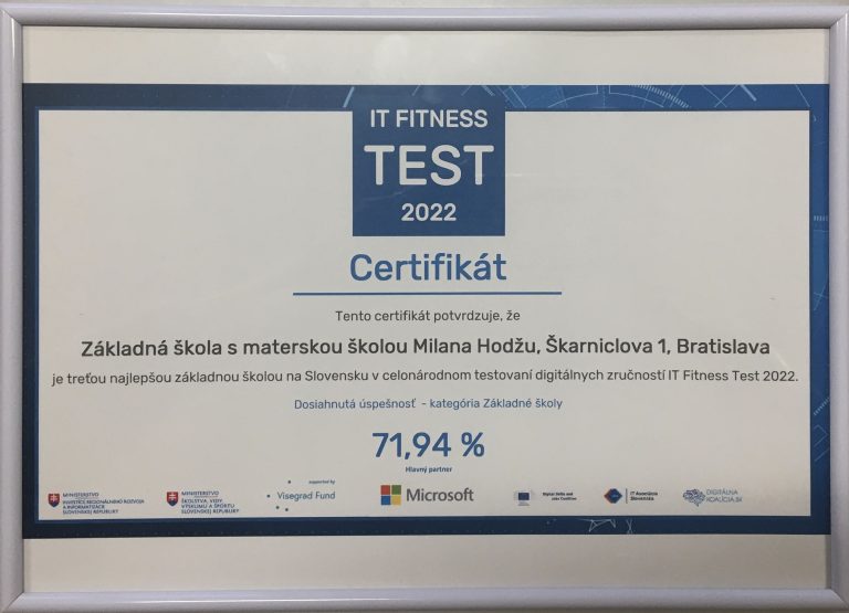 Vynikajúce výsledky našej školy v celoslovenskej súťaži IT Fitness Test