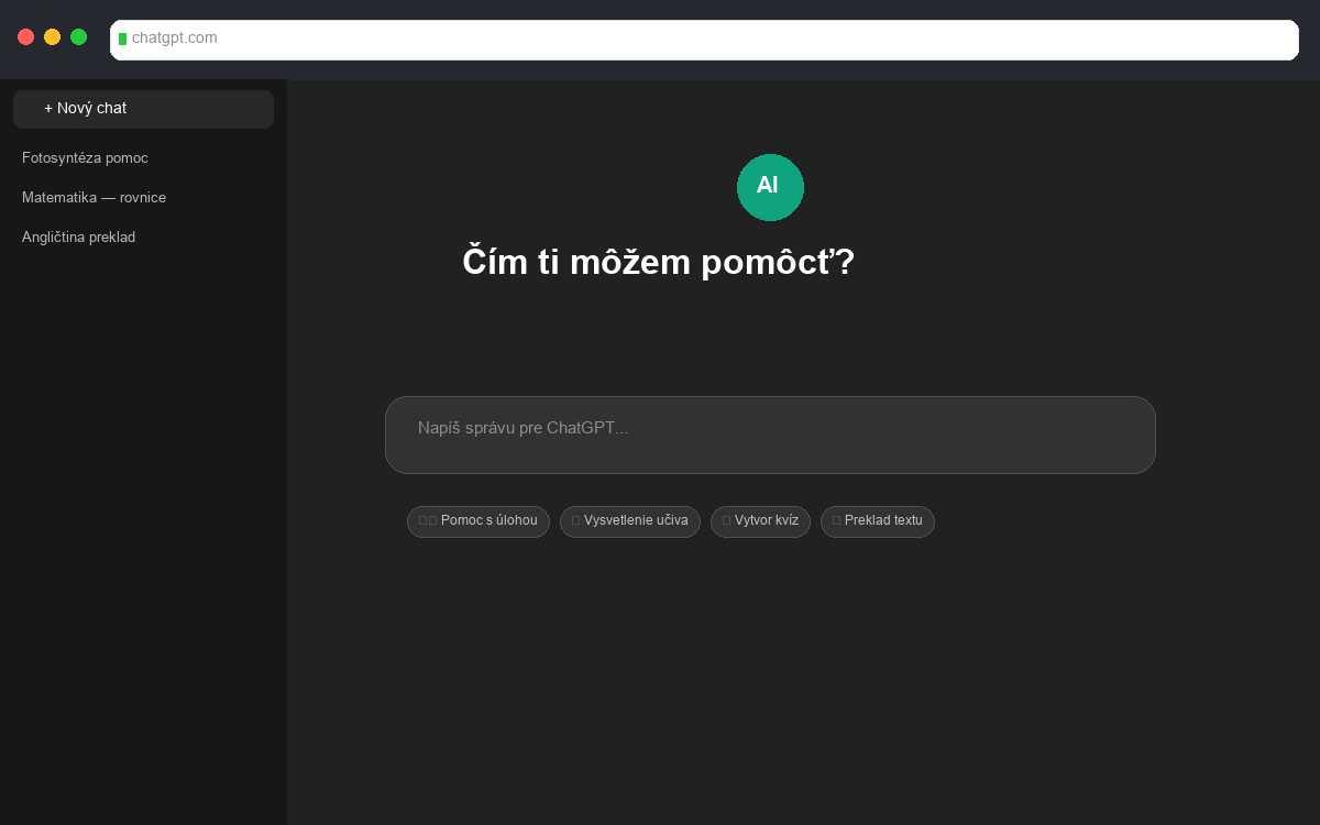 Úvodná stránka ChatGPT na chatgpt.com